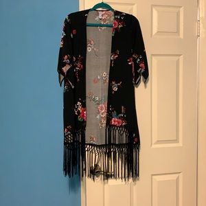 Black floral kimono with tassel bottom